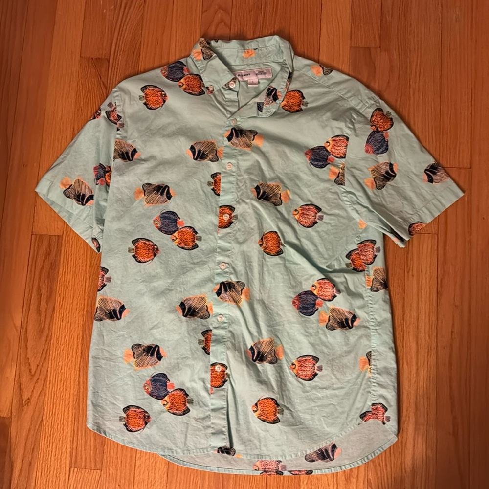 short sleeve fish button down summer shirt